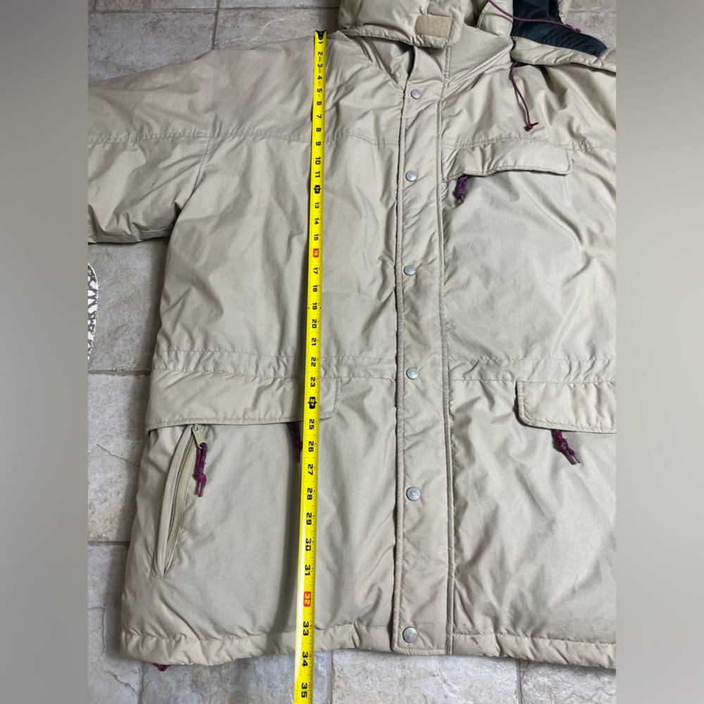 Vintage EMS Goose Down Parka XXL Hooded Beige Green Y2K Ski Winter Outerwear - Picture 14 of 16
